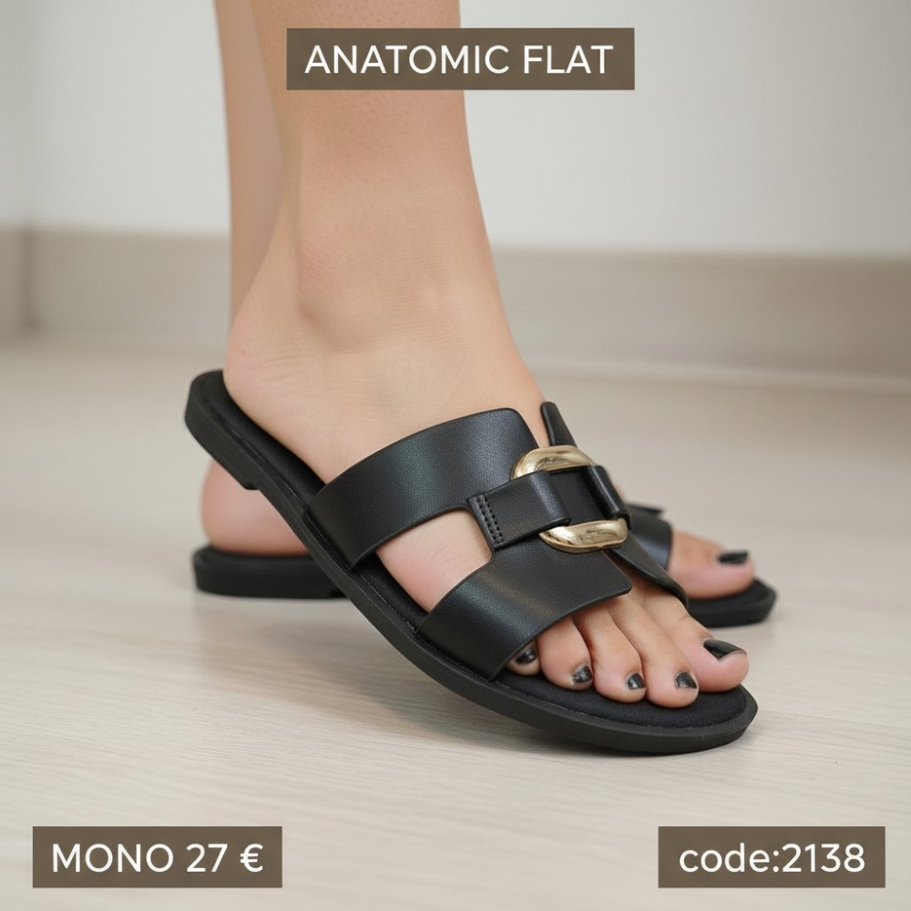 Flat σανδάλια με χρυσή αγκράφα-2138