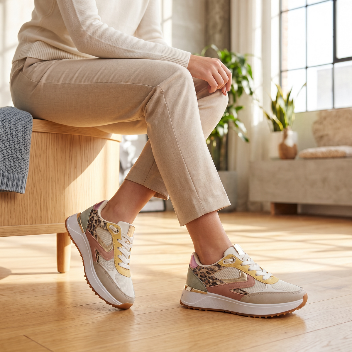 Γυναικεία Sneakers με Λεοπάρ & Πολύχρωμες Λεπτομέρειες – 1066