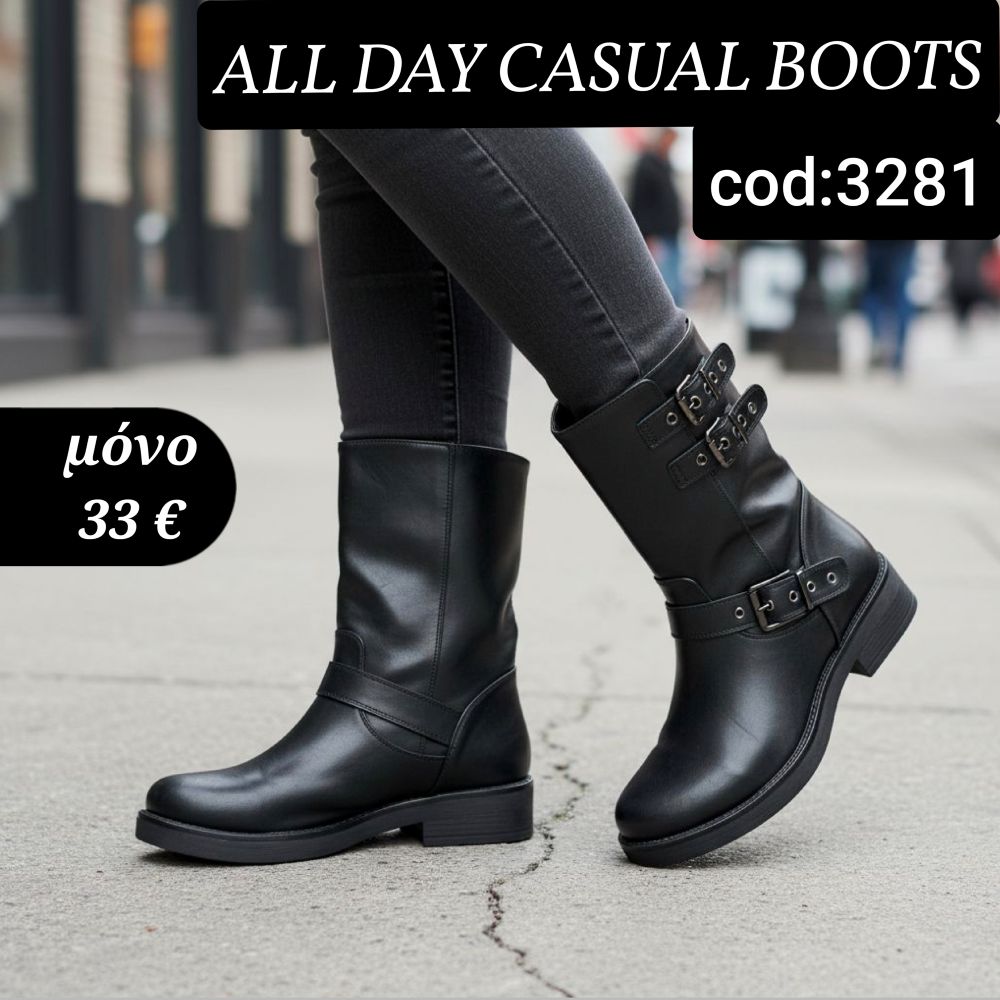 Μποτάκι γυναικείο με μεταλλικές αγκράφες-3281