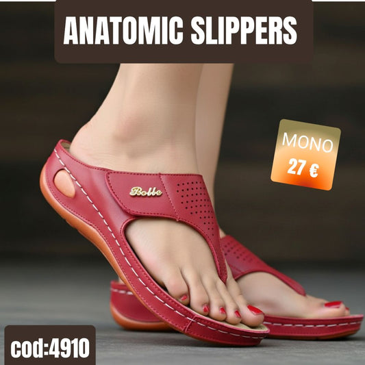 Anatomical stitched forked slippers with scratches - 4910