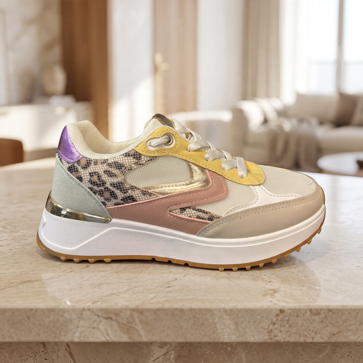 Γυναικεία Sneakers με Λεοπάρ & Πολύχρωμες Λεπτομέρειες – 1066