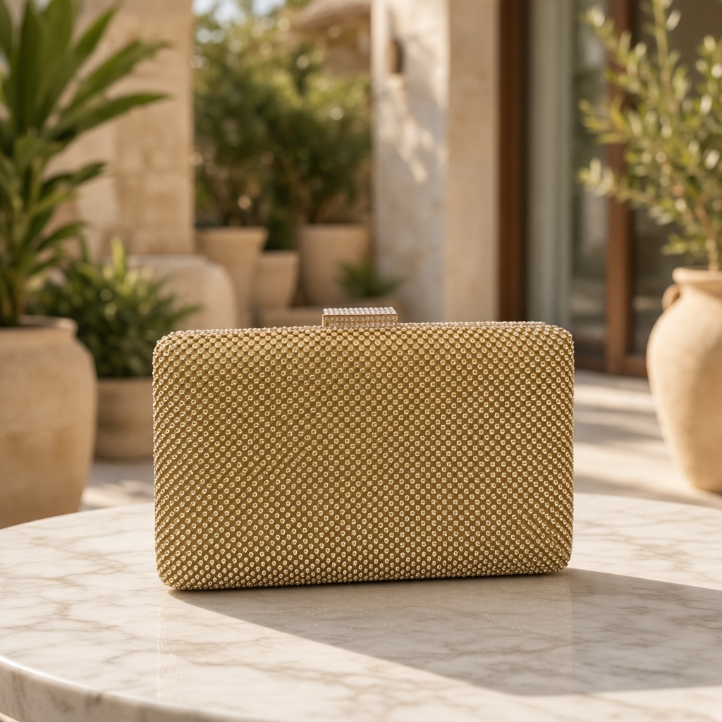 Γυναικείο Βραδινό Τσαντάκι Clutch Χρυσό με Στρας